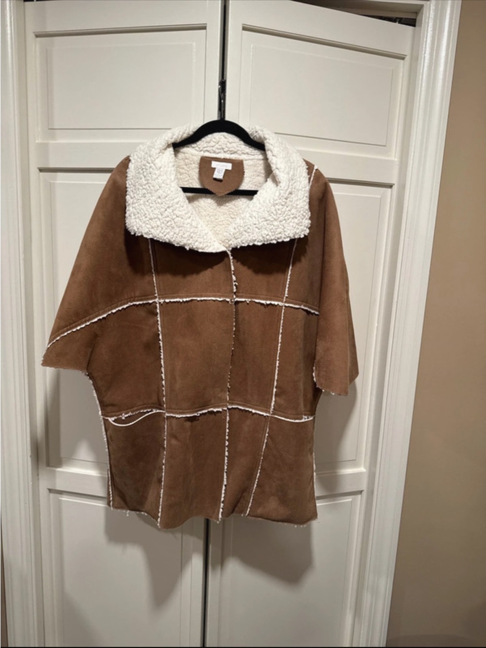 Chico's Camel Brown Faux-Suede Teddy Collar Jacket